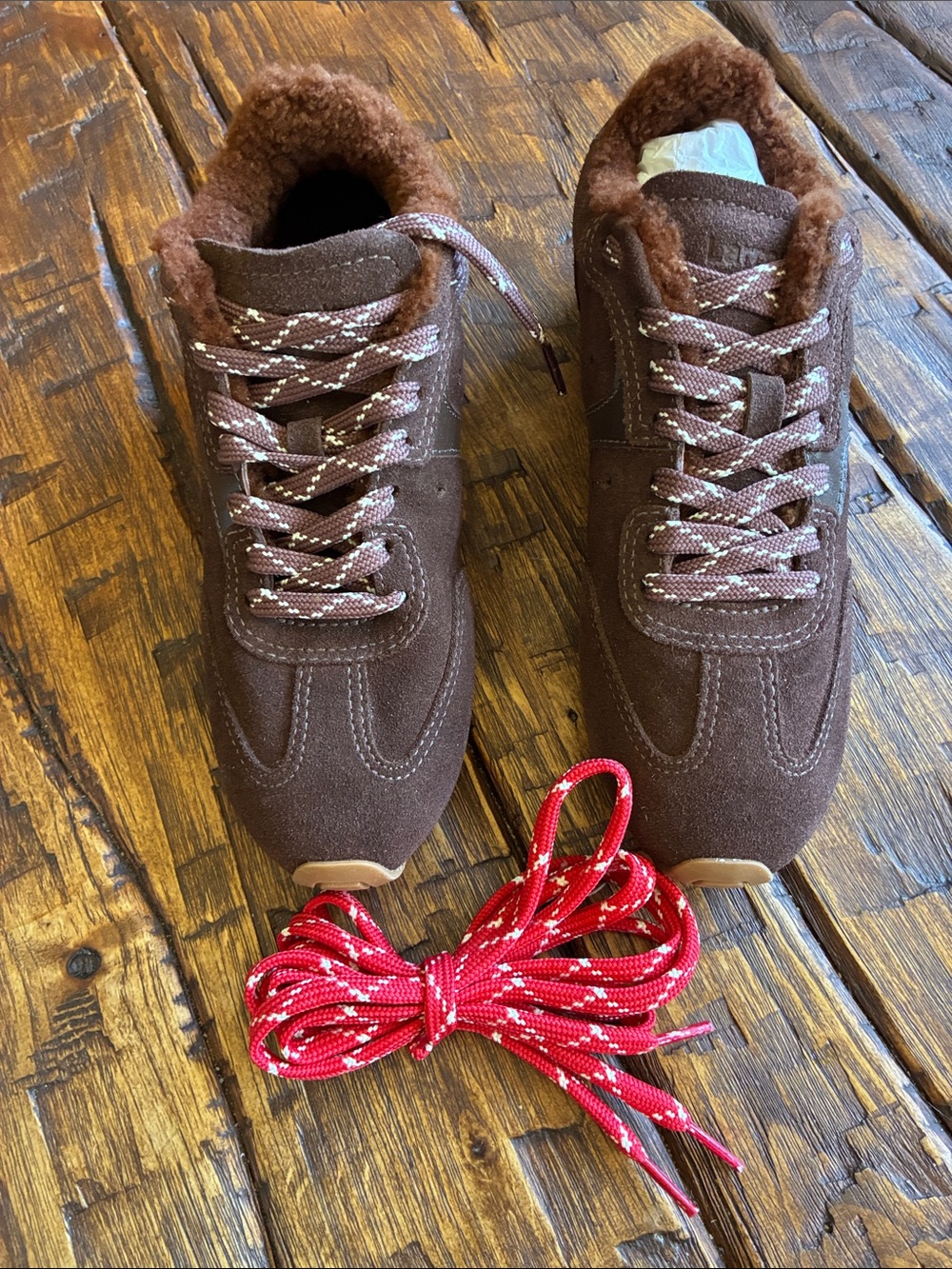 Larroude Stella Shearling Athletic Shoe - Heavy Suede Brown